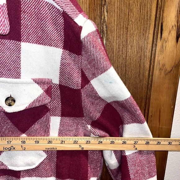 Plaid Flannel Shacket Pink White Cozy Winter Layering Coat Button Up women's 2XL - Picture 4 of 8